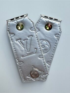 Watch Me Creations Upcycled Authentic LV Mat Silver Apple Watch Band